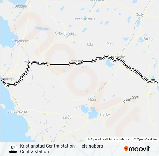 KRISTIANSTAD CENTRALSTATION - HELSINGBORG CENTRALSTATION Train Line Map
