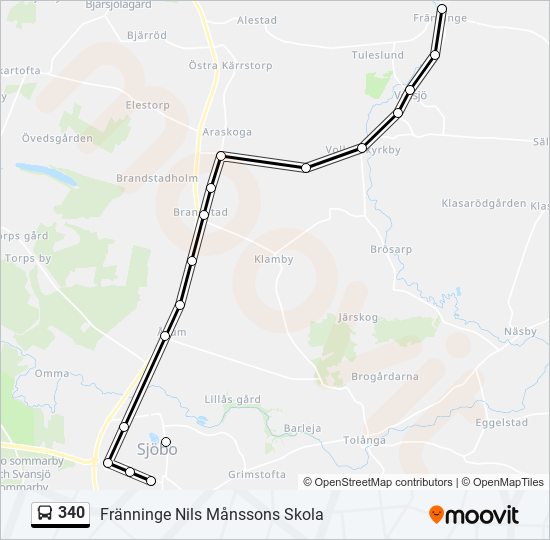 340 Rutt: Tidtabeller, Hållplatser & Kartor - Fränninge Nils Månssons ...