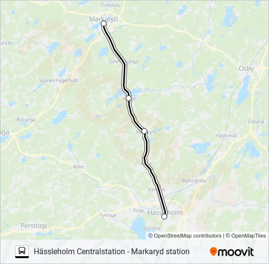 HÄSSLEHOLM CENTRALSTATION - MARKARYD STATION  Line Map