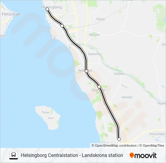 HELSINGBORG CENTRALSTATION - LANDSKRONA STATION  Line Map