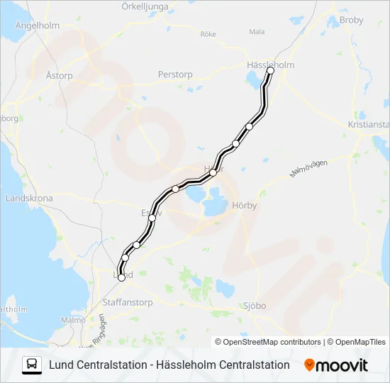 LUND CENTRALSTATION - HÄSSLEHOLM CENTRALSTATION  Line Map