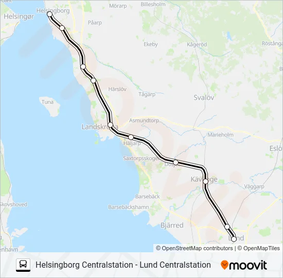 HELSINGBORG CENTRALSTATION - LUND CENTRALSTATION  Line Map