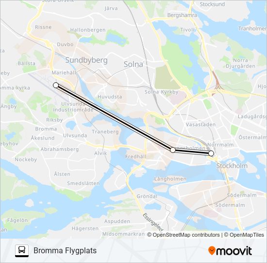 BROMMA FLYGPLATS - STOCKHOLM CITYTERMINALEN buss Linje karta