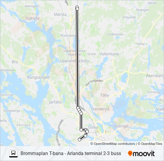 BROMMAPLAN T-BANA - ARLANDA TERMINAL 2-3 BUSS bus Line Map