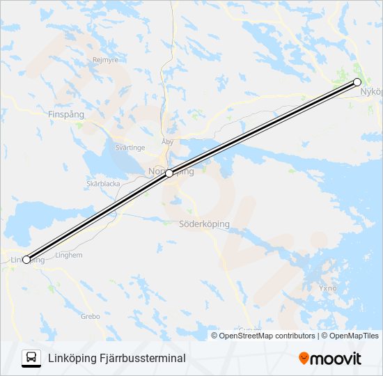 LINKÖPING FJÄRRBUSSTERMINAL - SKAVSTA FLYGPLATS buss Linje karta