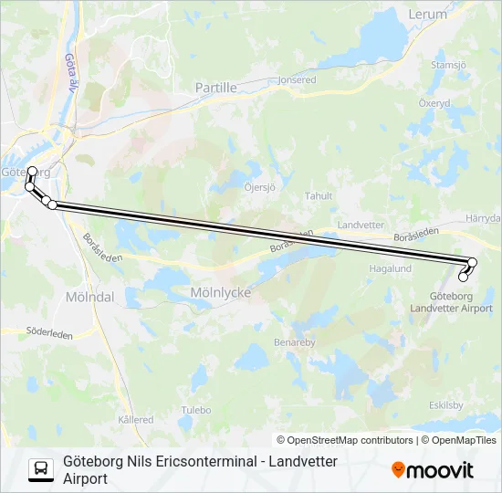 GÖTEBORG NILS ERICSONTERMINAL - LANDVETTER AIRPORT  Line Map