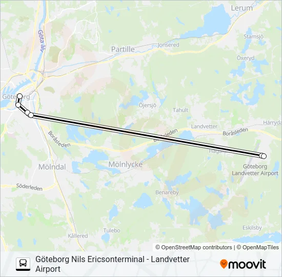 GÖTEBORG NILS ERICSONTERMINAL - LANDVETTER AIRPORT  Line Map