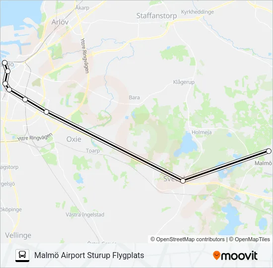 MALMÖ AIRPORT STURUP FLYGPLATS - MALMÖ CENTRALSTATION  Line Map