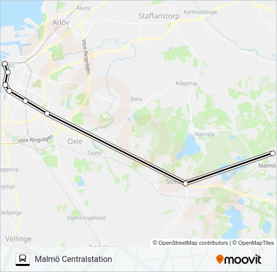 MALMÖ AIRPORT STURUP FLYGPLATS - MALMÖ CENTRALSTATION  Line Map