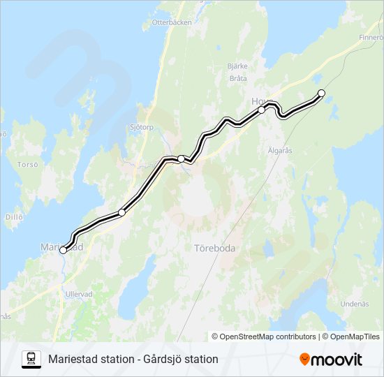 MARIESTAD STATION - GÅRDSJÖ STATION tåg Linje karta