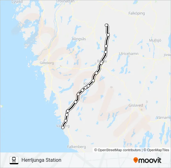 VARBERG STATION - HERRLJUNGA STATION  Line Map