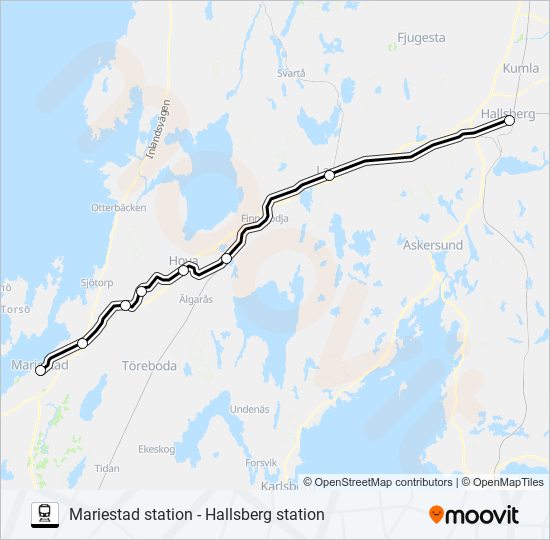 MARIESTAD STATION - HALLSBERG STATION  Linje karta