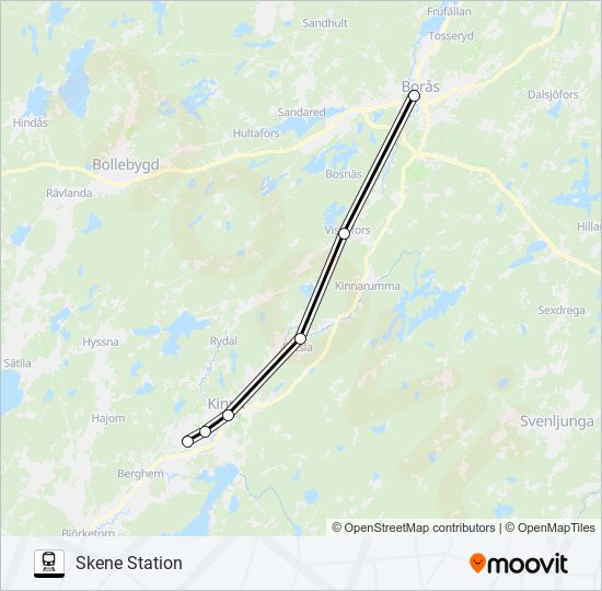 BORÅS CENTRALSTATION - VARBERG STATION tåg Linje karta