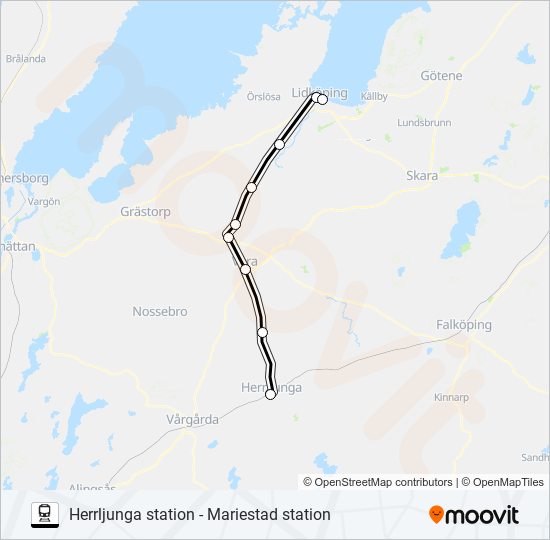 HERRLJUNGA STATION - MARIESTAD STATION tåg Linje karta