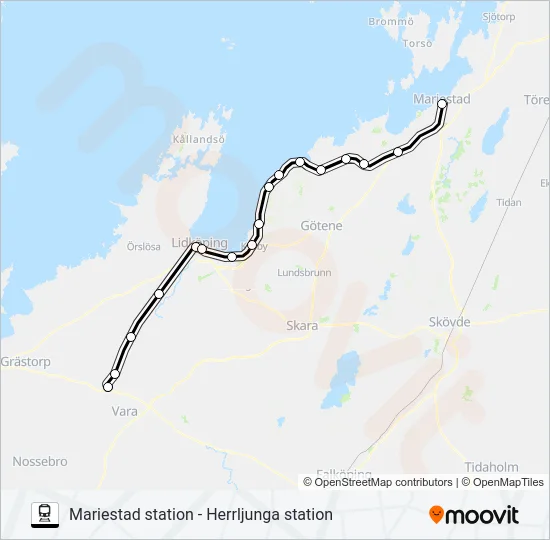 MARIESTAD STATION - HERRLJUNGA STATION  Line Map