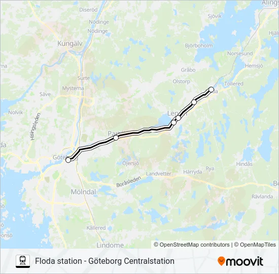 FLODA STATION - GÖTEBORG CENTRALSTATION  Line Map
