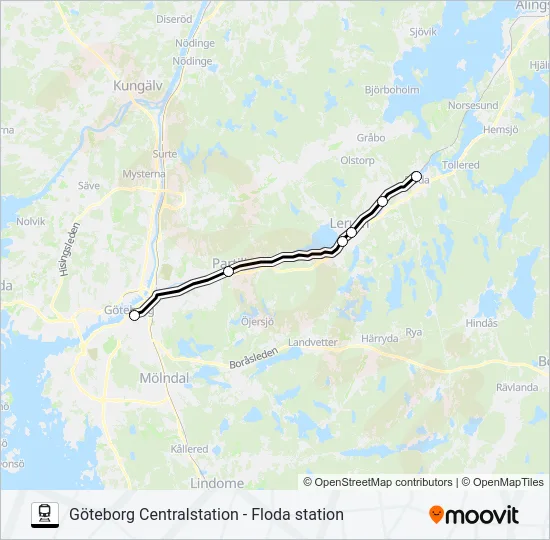 GÖTEBORG CENTRALSTATION - FLODA STATION  Line Map