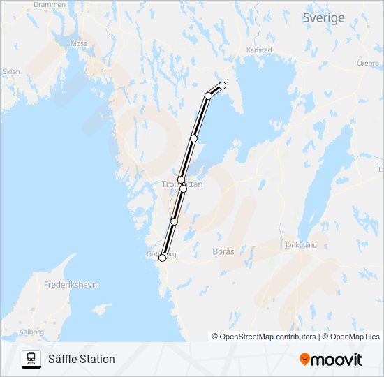 GÖTEBORG CENTRALSTATION - SÄFFLE STATION  Linje karta