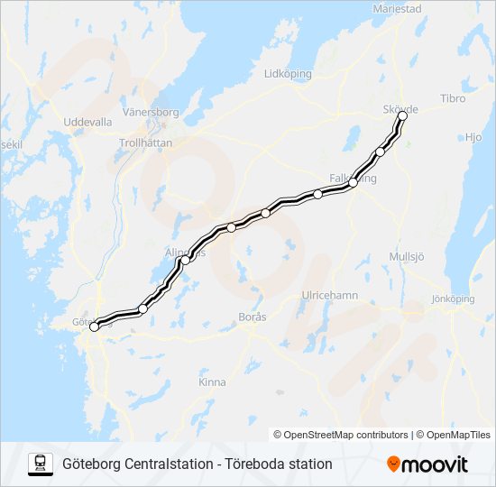 GÖTEBORG CENTRALSTATION - TÖREBODA STATION  Linje karta