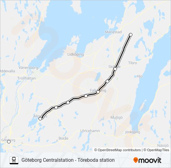 GÖTEBORG CENTRALSTATION - TÖREBODA STATION train Line Map