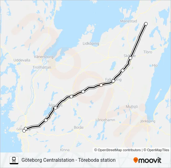 GÖTEBORG CENTRALSTATION - TÖREBODA STATION  Line Map