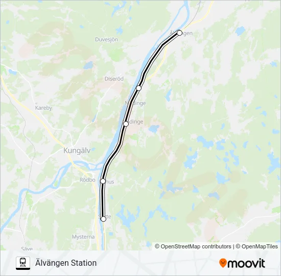 GÖTEBORG CENTRALSTATION - ÄLVÄNGEN STATION  Line Map