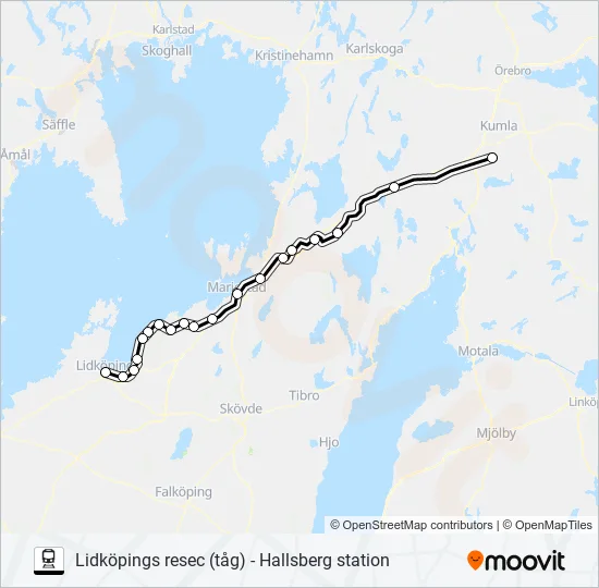 LIDKÖPINGS RESEC (TÅG) - HALLSBERG STATION  Line Map