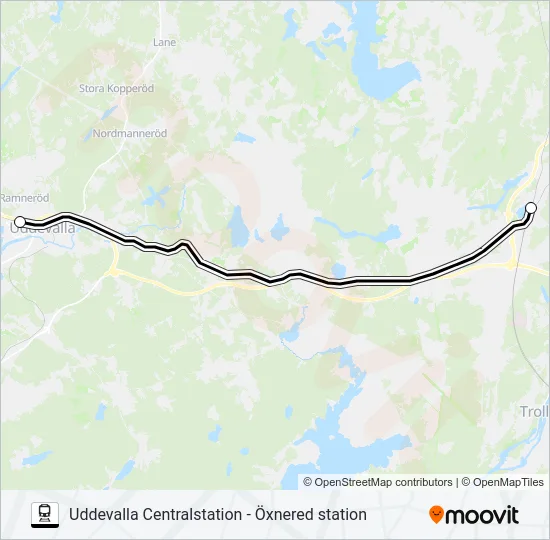 UDDEVALLA CENTRALSTATION - ÖXNERED STATION  Line Map