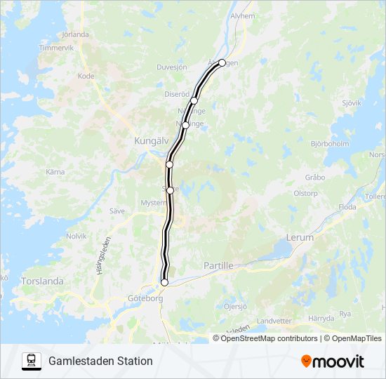 ÄLVÄNGEN STATION - GÖTEBORG CENTRALSTATION tåg Linje karta