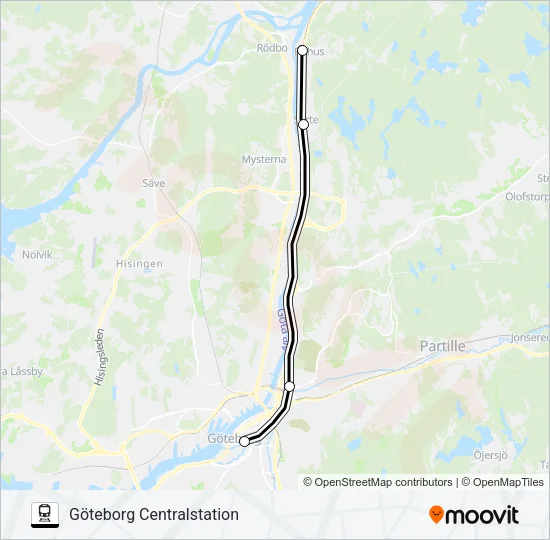 ÄLVÄNGEN STATION - GÖTEBORG CENTRALSTATION  Line Map