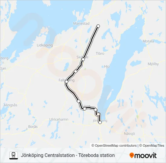 JÖNKÖPING CENTRALSTATION - TÖREBODA STATION  Line Map