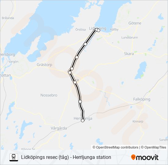 LIDKÖPINGS RESEC (TÅG) - HERRLJUNGA STATION  Linje karta