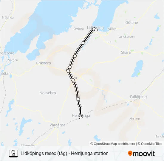 LIDKÖPINGS RESEC (TÅG) - HERRLJUNGA STATION  Line Map