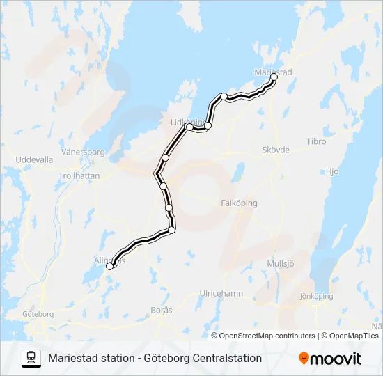 MARIESTAD STATION - GÖTEBORG CENTRALSTATION  Line Map