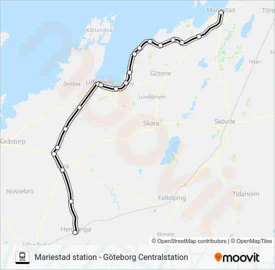 MARIESTAD STATION - GÖTEBORG CENTRALSTATION  Line Map