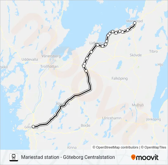 MARIESTAD STATION - GÖTEBORG CENTRALSTATION  Line Map