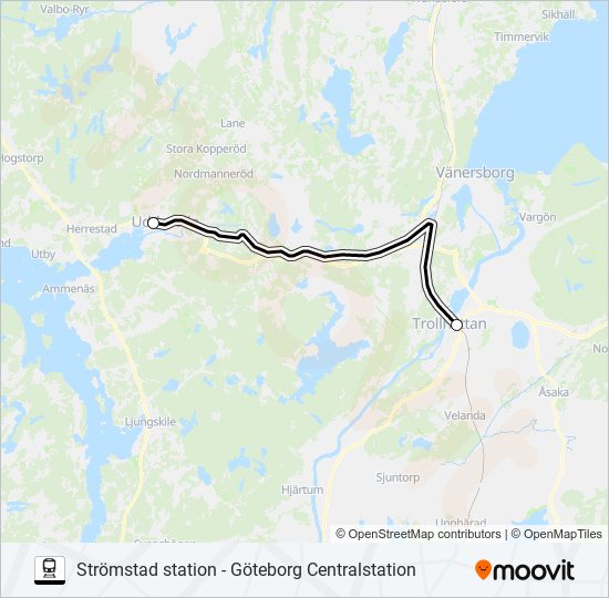 STRÖMSTAD STATION - GÖTEBORG CENTRALSTATION train Line Map