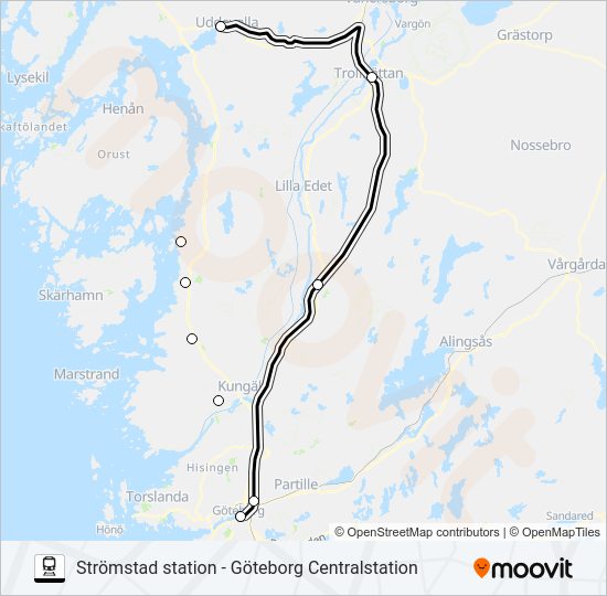 STRÖMSTAD STATION - GÖTEBORG CENTRALSTATION  Linje karta