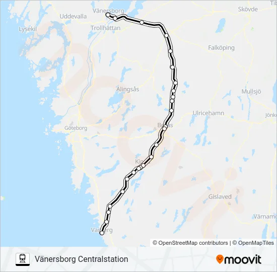 VARBERG STATION - VÄNERSBORG CENTRALSTATION  Line Map