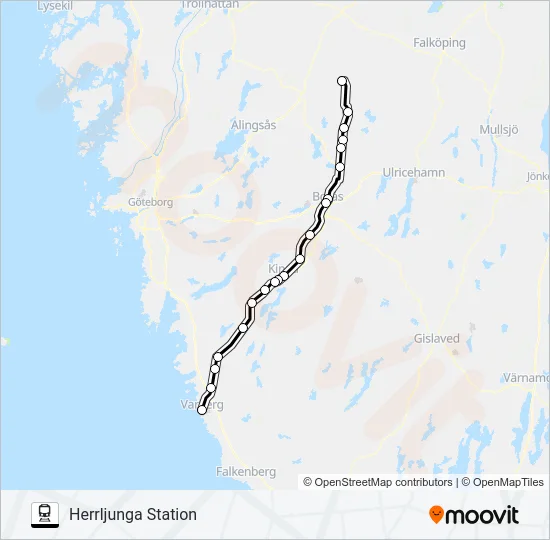 VARBERG STATION - VÄNERSBORG CENTRALSTATION  Line Map