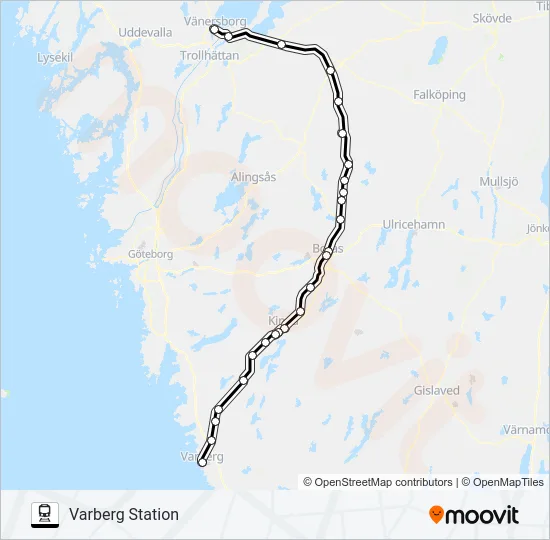 VÄNERSBORG CENTRALSTATION - VARBERG STATION  Line Map