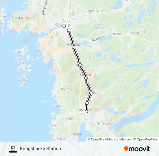 GÖTEBORG CENTRALSTATION - KUNGSBACKA STATION  Line Map
