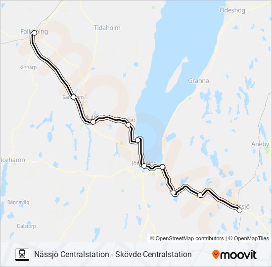 NÄSSJÖ CENTRALSTATION - SKÖVDE CENTRALSTATION train Line Map