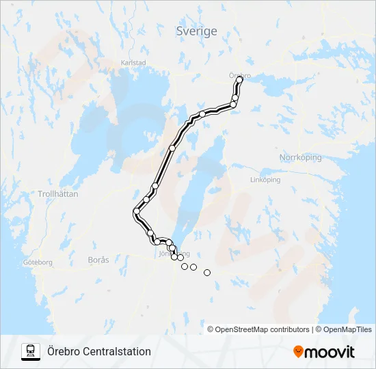 NÄSSJÖ CENTRALSTATION - ÖREBRO CENTRALSTATION  Line Map