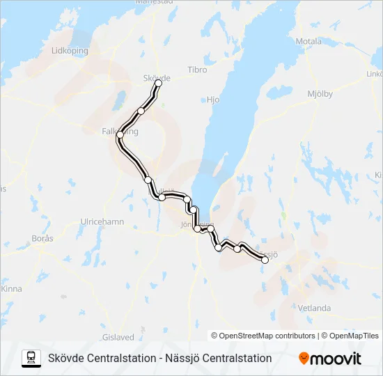 SKÖVDE CENTRALSTATION - NÄSSJÖ CENTRALSTATION  Line Map