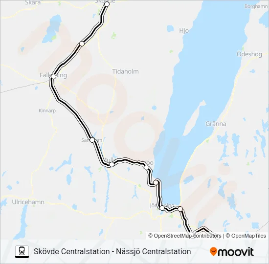 SKÖVDE CENTRALSTATION - NÄSSJÖ CENTRALSTATION  Line Map