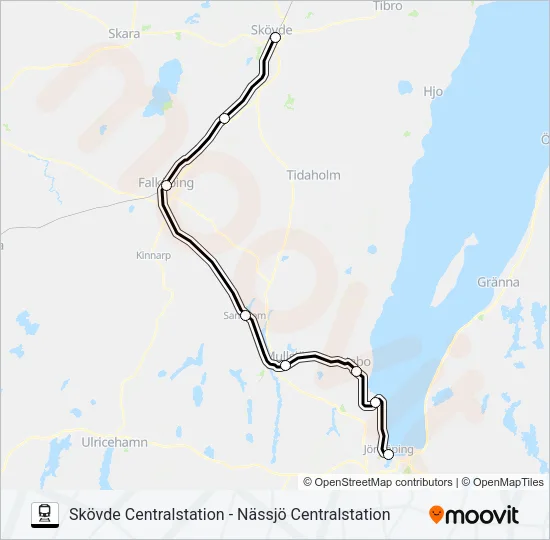 SKÖVDE CENTRALSTATION - NÄSSJÖ CENTRALSTATION  Line Map