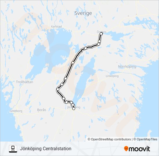 ÖREBRO CENTRALSTATION - NÄSSJÖ CENTRALSTATION train Line Map