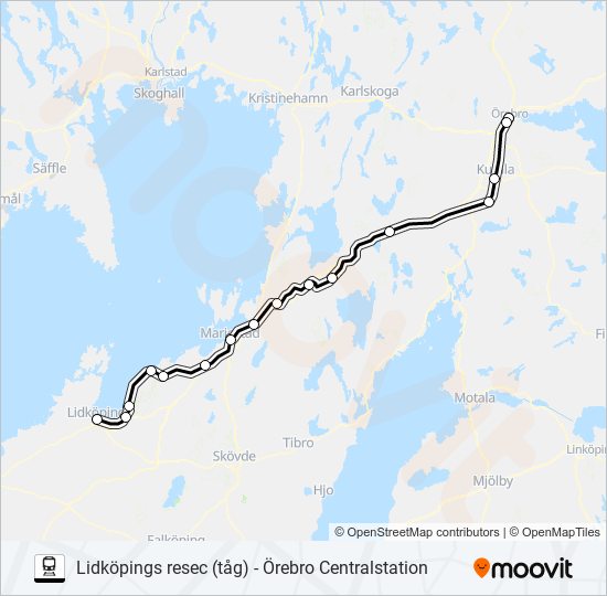 LIDKÖPINGS RESEC (TÅG) - ÖREBRO CENTRALSTATION tåg Linje karta