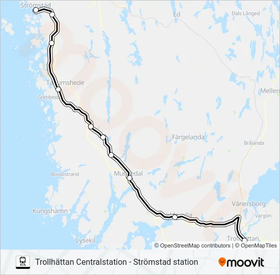 TROLLHÄTTAN CENTRALSTATION - STRÖMSTAD STATION  Line Map